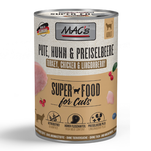 Mac's Katten Natvoer Blikjes 400g kalkoen, kip & cranberry Mac's Katten Natvoer Blikjes 400g kalkoen, kip & cranberry